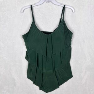 Magicsuit Rita Tankini Top Womens US 16 Green Swim Bathing Suit V Neck Ruffle